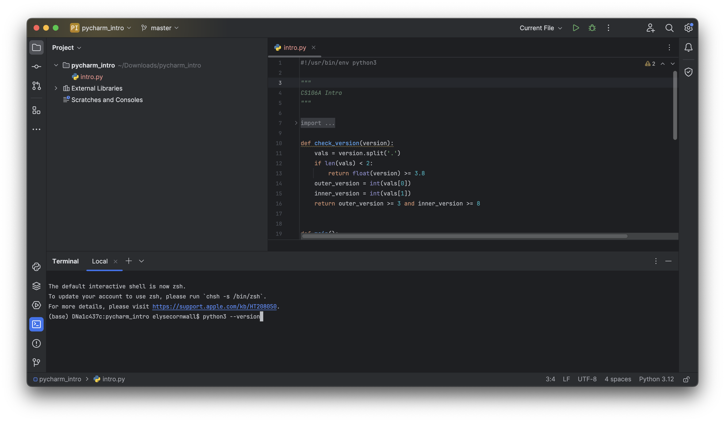 First command entered into terminal without hitting enter