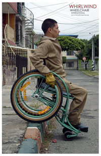 Arnulfo Criollo on his Whirlwind RoughRider going down one of the many ramp-less curbs in Cali Colombia