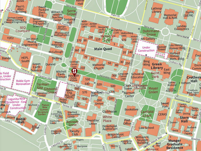 map indicating the location of the Peterson Building (Building 550)