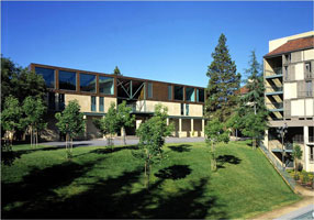 View of Thornton Center from across Terman Pond