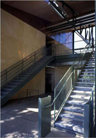 View of Thornton Center staircases from Terman Pond side of building