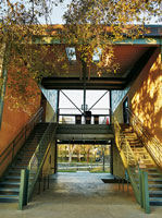 Another view of Thornton Center staircases from Terman Pond side of building