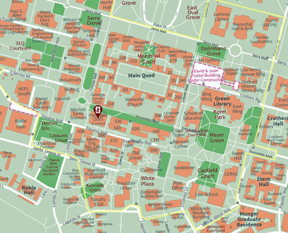 map indicating the location of the Peterson Building (Building 550)