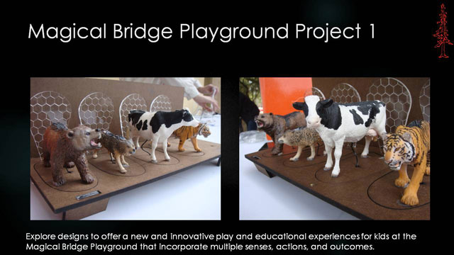 Magical Bridge Playground Project 1 - Explore designs to offer a new and innovative play and educational experiences for kids at the Magical Bridge Playground that incorporate multiple senses, actions, and outcomes.