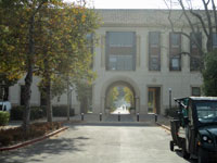 Approaching Littlefield Center from parking area