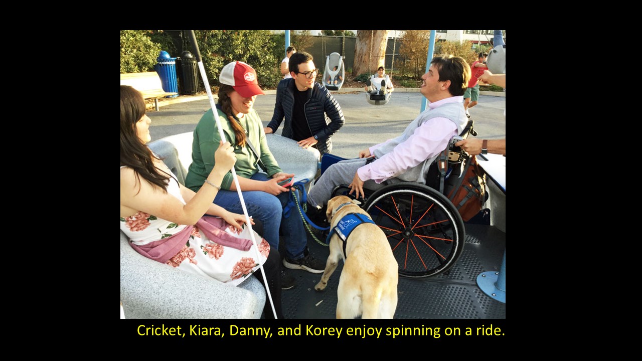 Cricket, Kiara, Danny, and Korey enjoy spinning on a ride