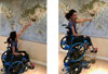 side-by-side photos of user in UpLifting Wheelchair