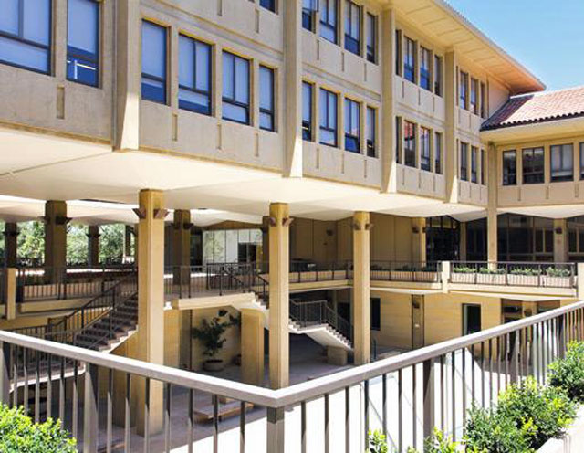 Outside View of Lathrop Library Courtyard