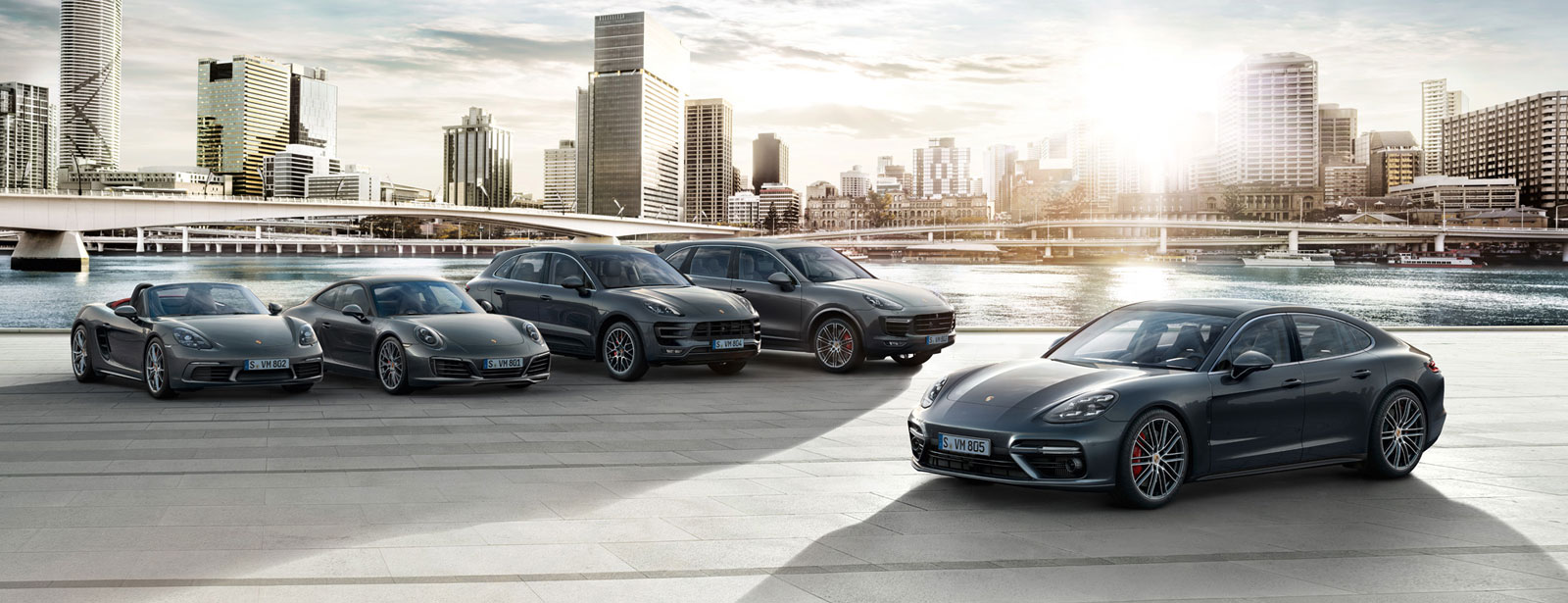 Porsche cars lined up