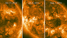 Animated images of three farside solar flares