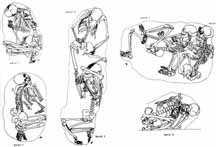 Drawing of several burials from Panaulauca, all dating to about 3500 B.C.