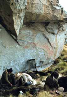 Excavation of a shallow rockshelter in the Junin puna