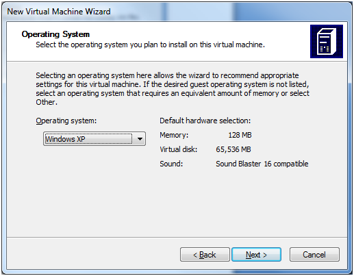 Choose Virtual Machine Operating System