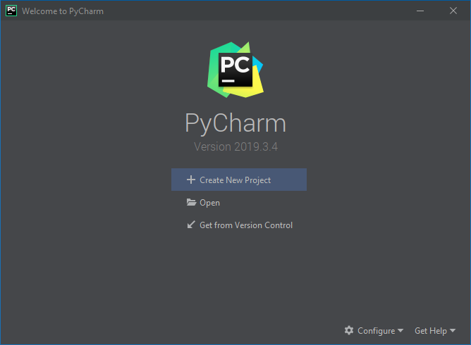 PyCharm Welcome
Screen