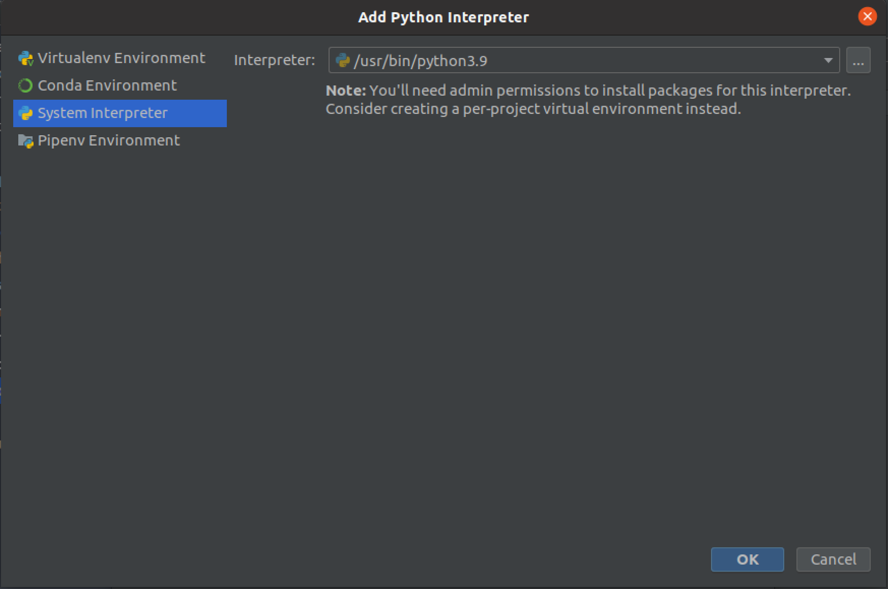 Adding the system interpreter in
PyCharm