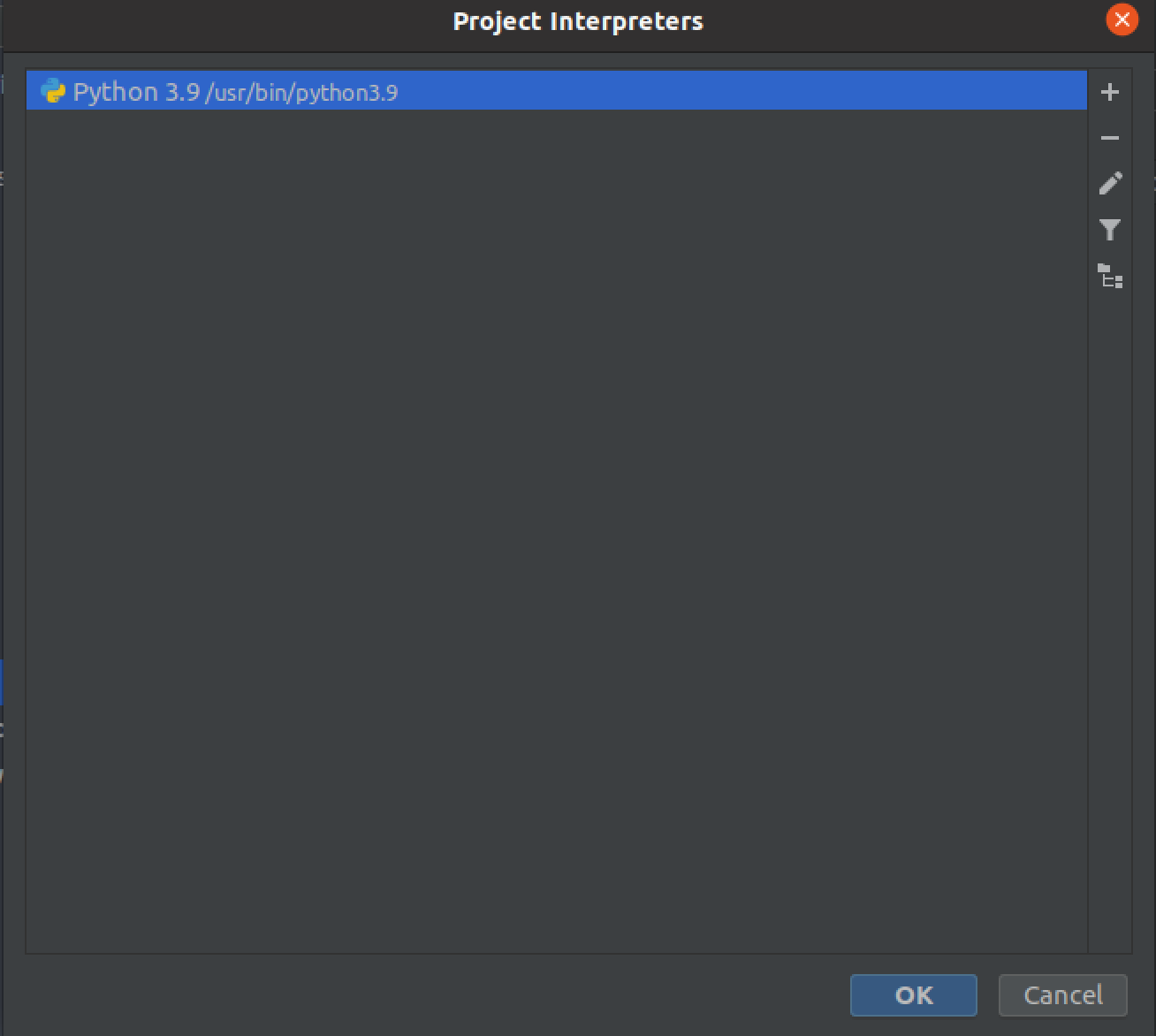 Interpreter window after selecting system
interpreter