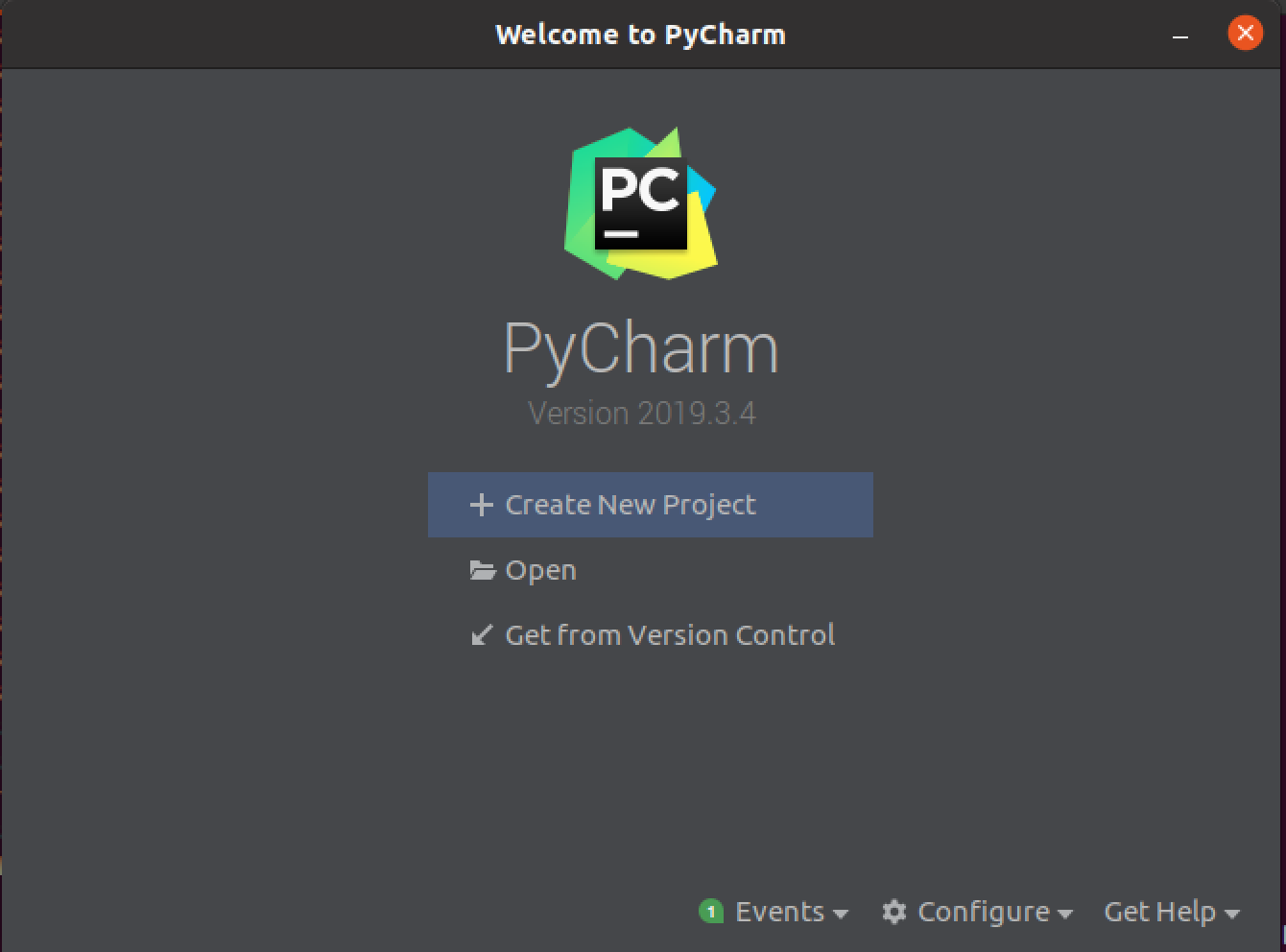 PyCharm Welcome
Screen