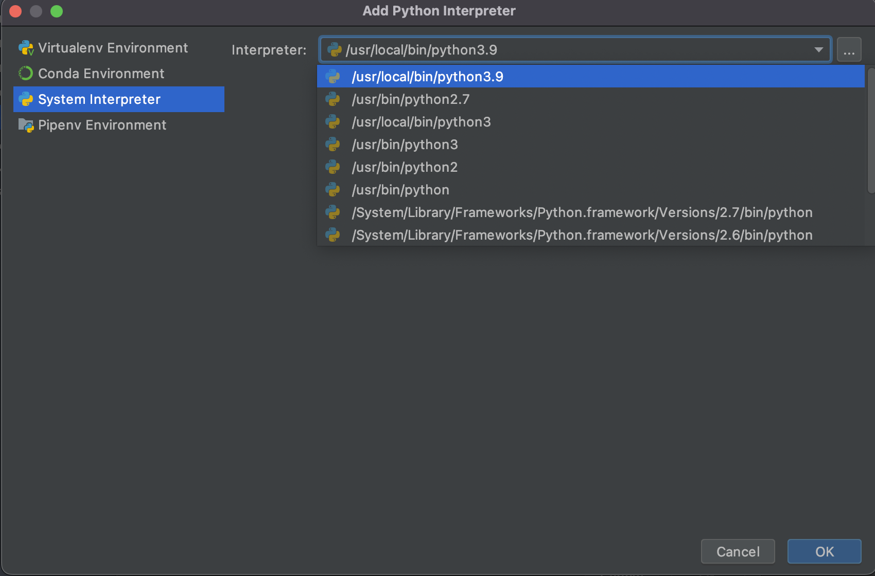 Adding the system interpreter in
PyCharm