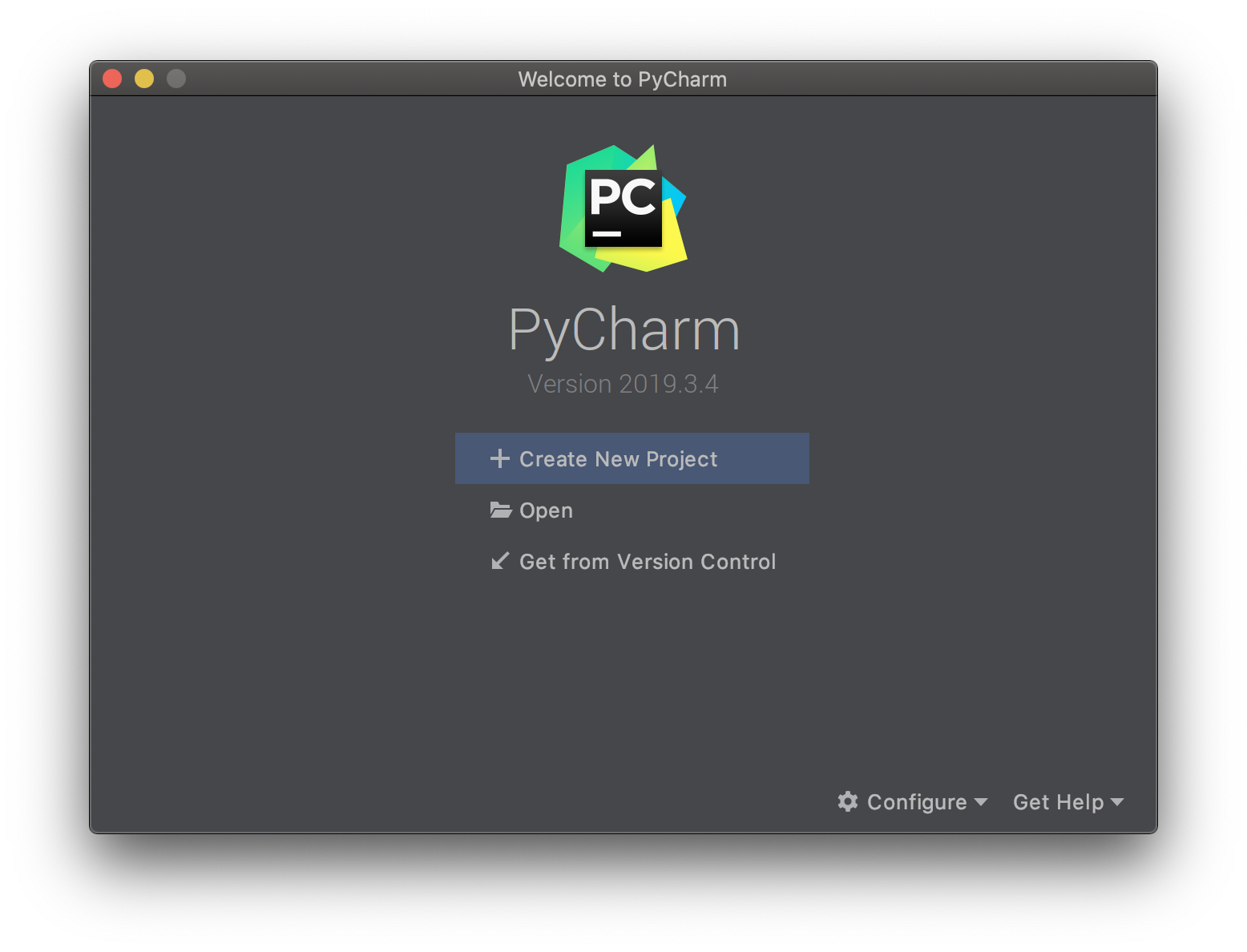 PyCharm Welcome
Screen