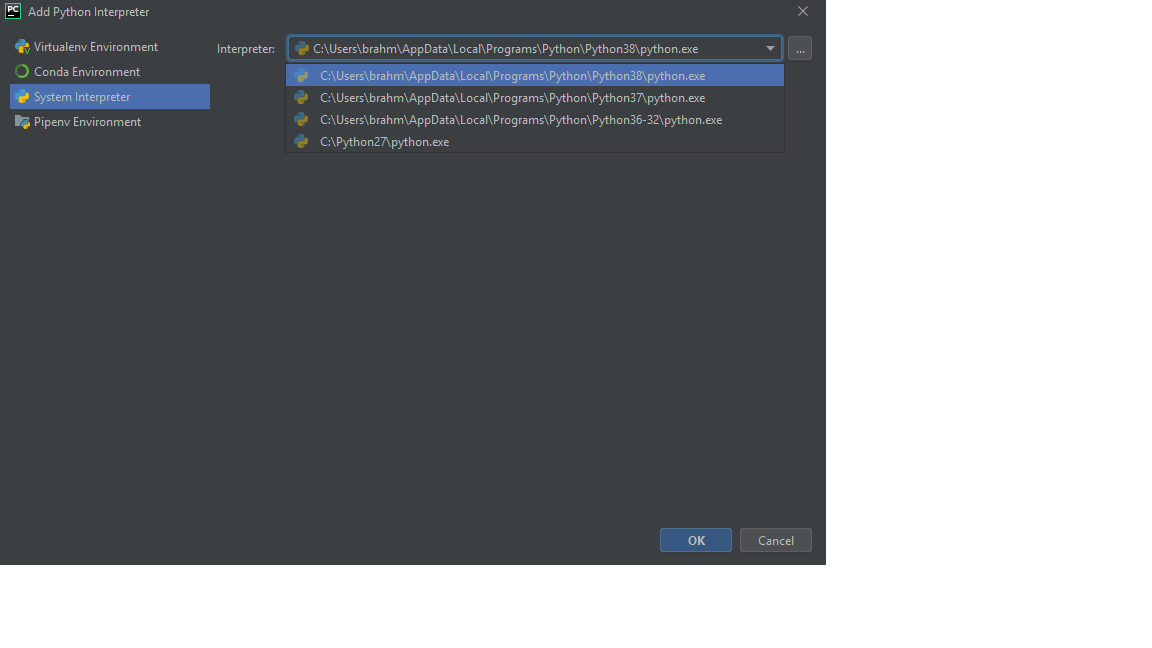 Adding the system interpreter in
PyCharm