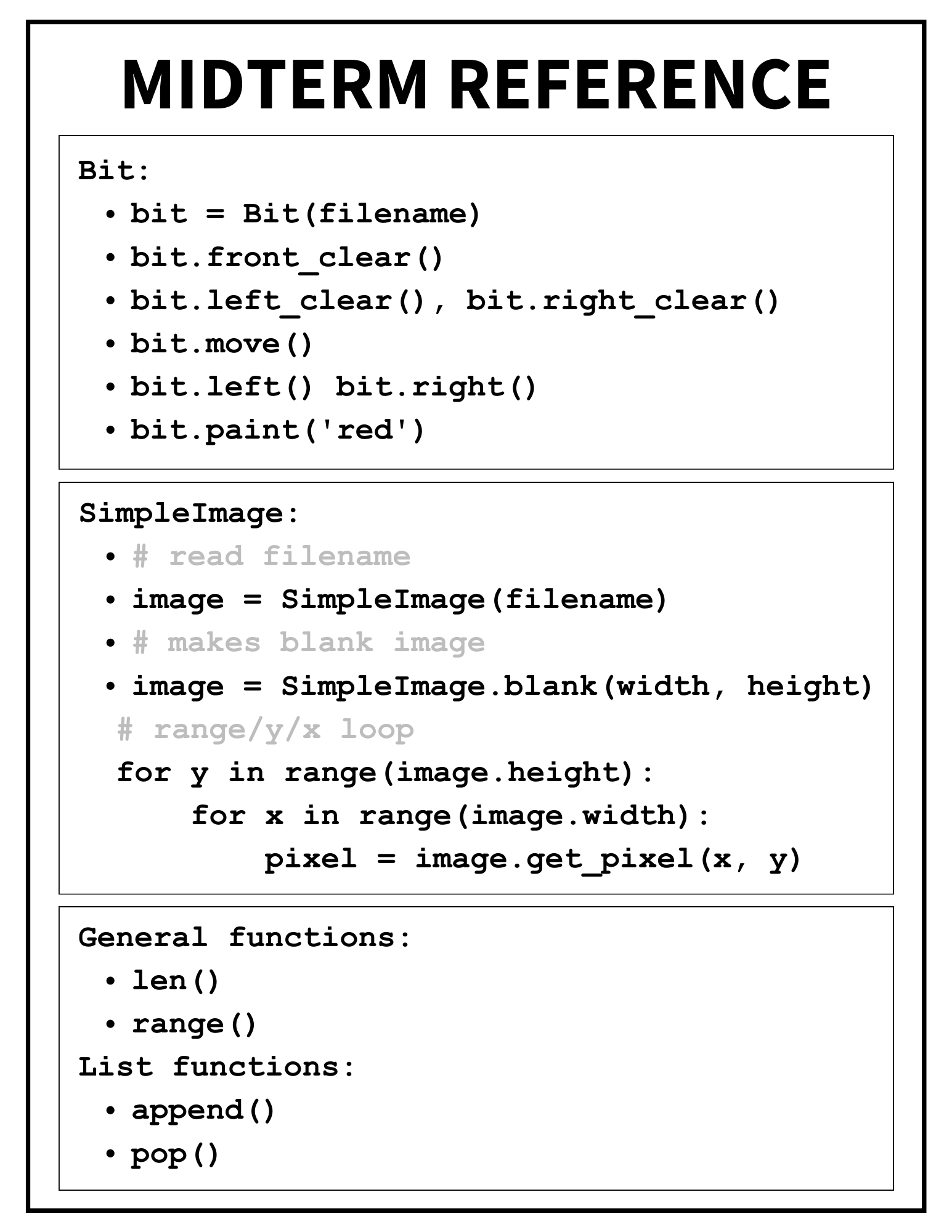 Midterm Reference Sheet One