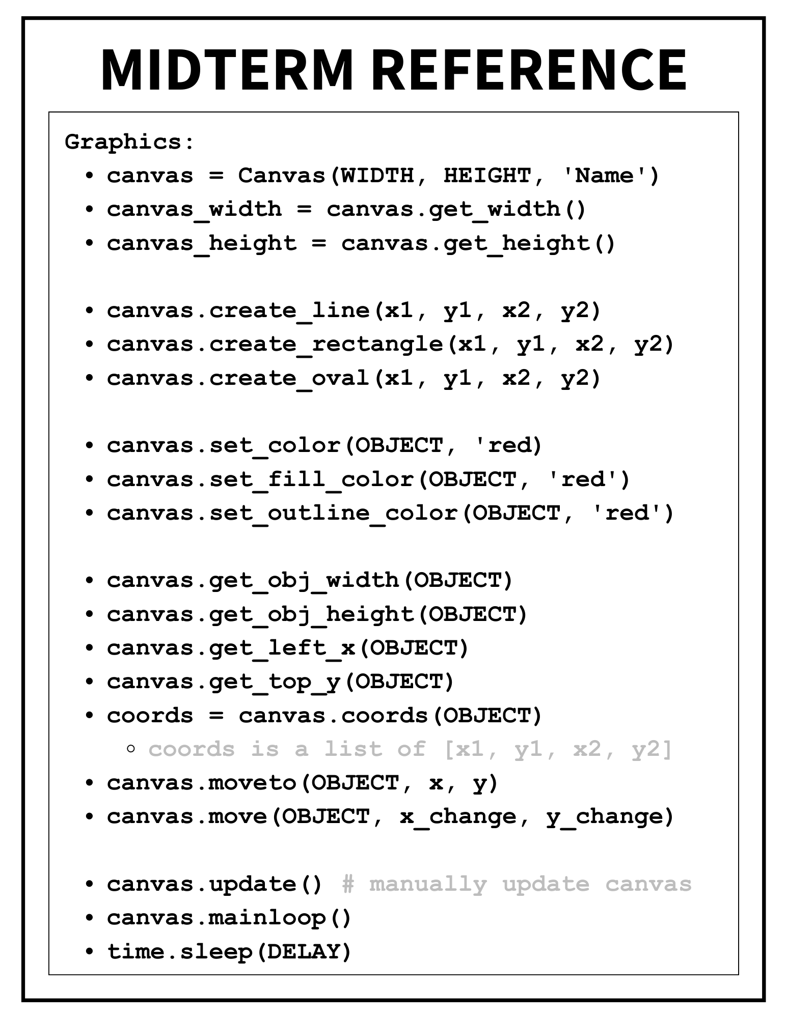 Midterm Reference Sheet Two