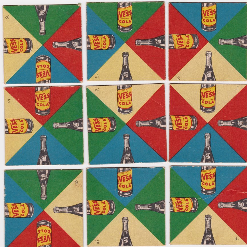 9-tile puzzle game with tiles that must be matched together to create the entire puzzle