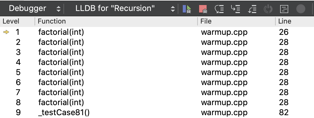 screenshot of call stack showing sequence of function calls