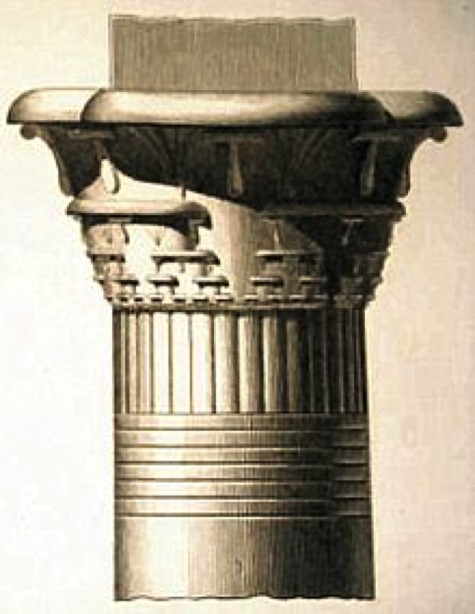 An image of an Egyptian architectural column, with a Cantor fractor built into the column