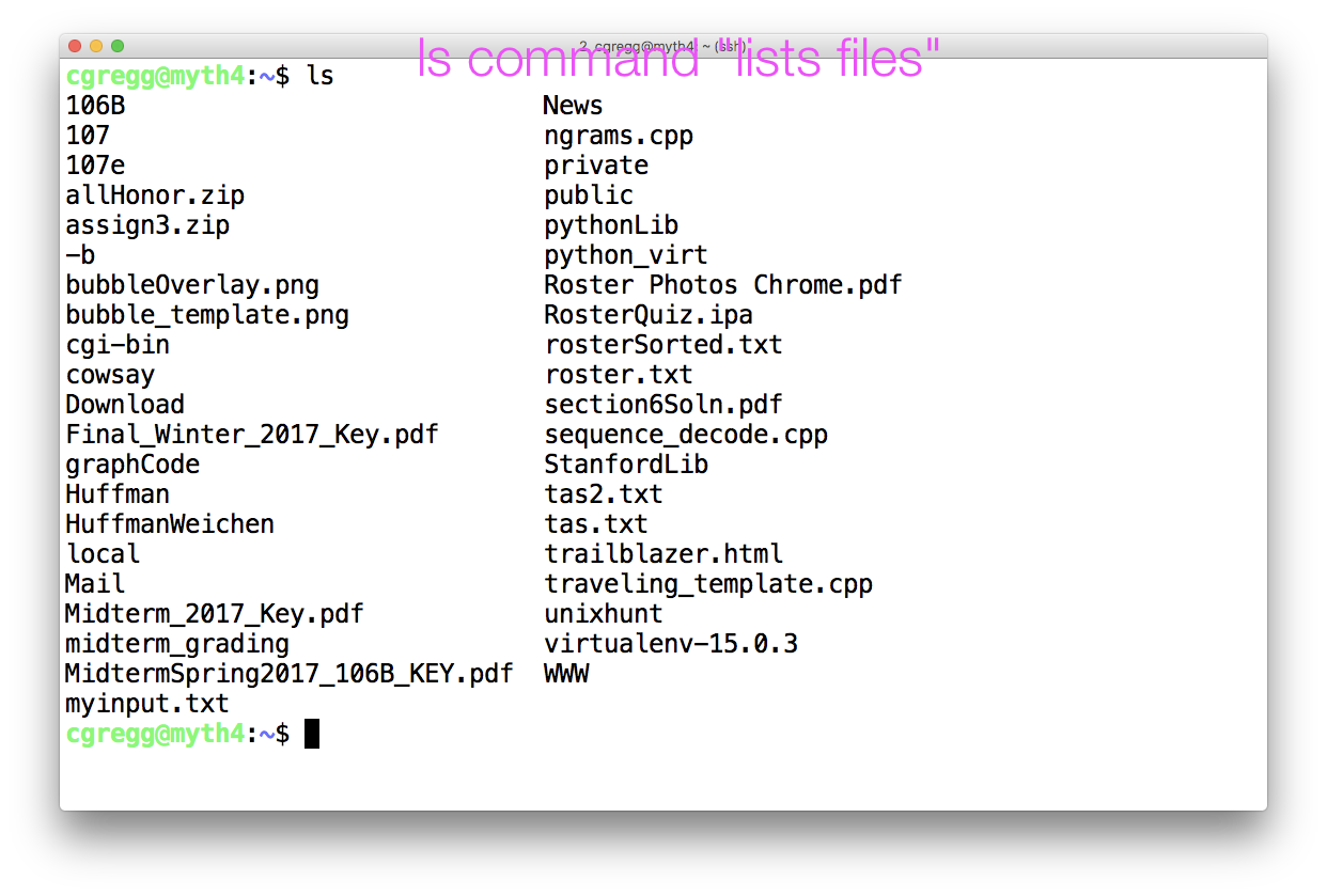 A demonstration of the `ls` command