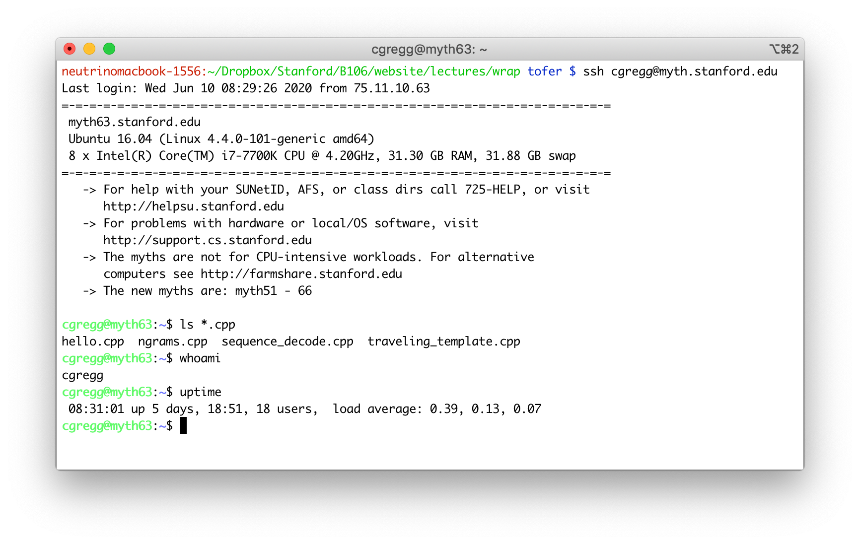 A screenshot of a MacOS text terminal