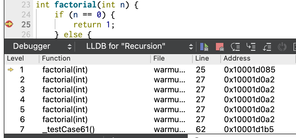 screenshot of call stack showing sequence of function calls