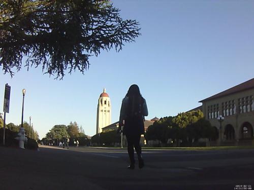 hoover tower, but with people walking in front