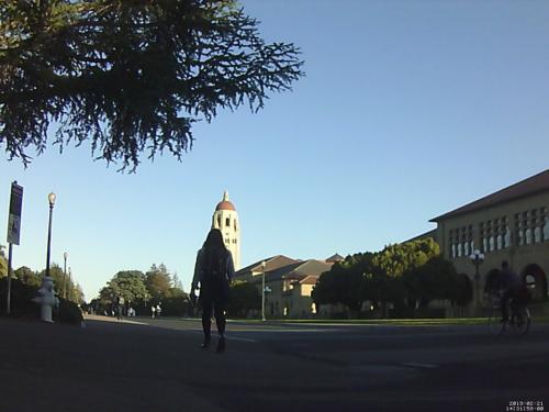 hoover tower, but with people walking in front