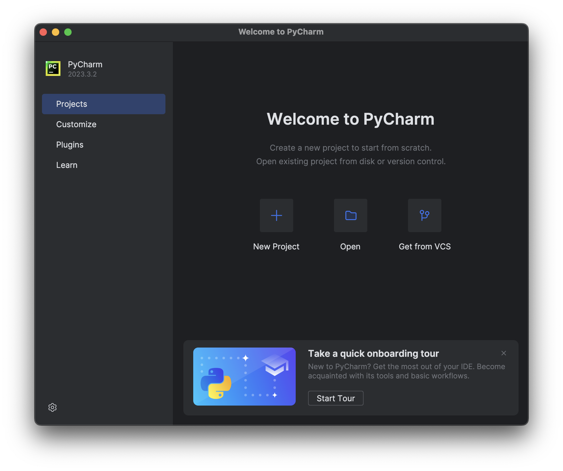 PyCharm Welcome Screen