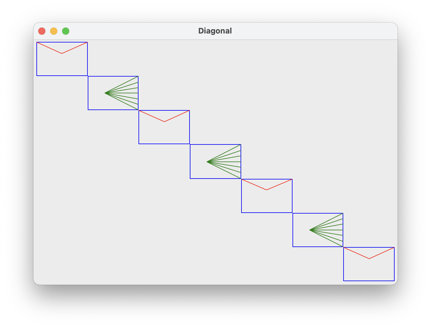 7 alternating 'v' and horn figures on a canvas