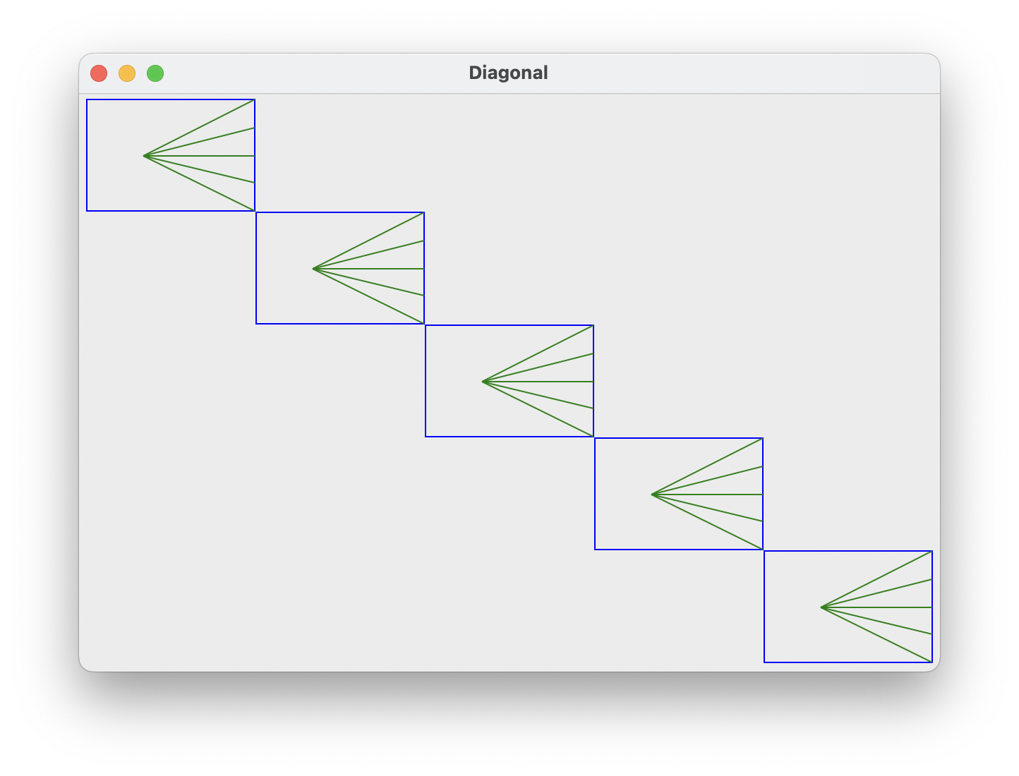 final output showing 5 diagonal horn figures on a canvas