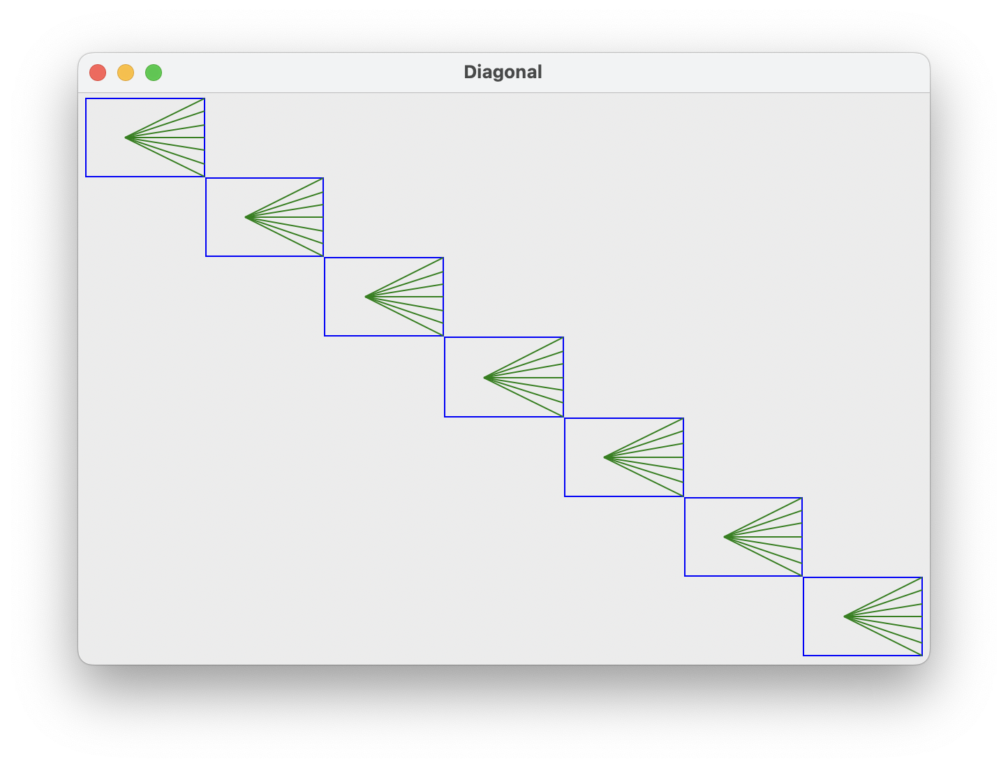 final output showing 7 diagonal horn figures on a canvas