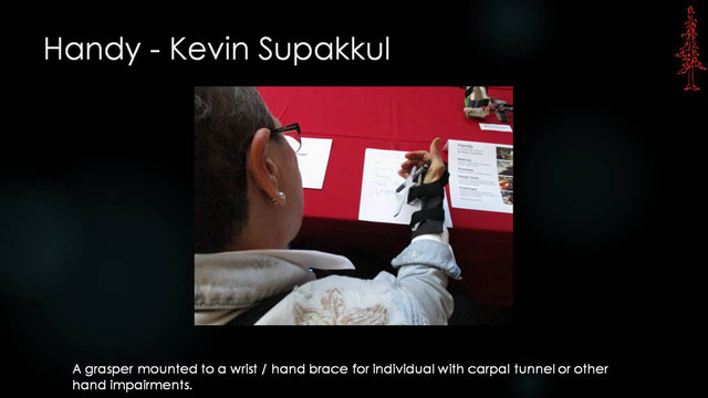 Handy - A grasper mounted to a wrist / hand brace for individual with carpal tunnel or other hand impairments.