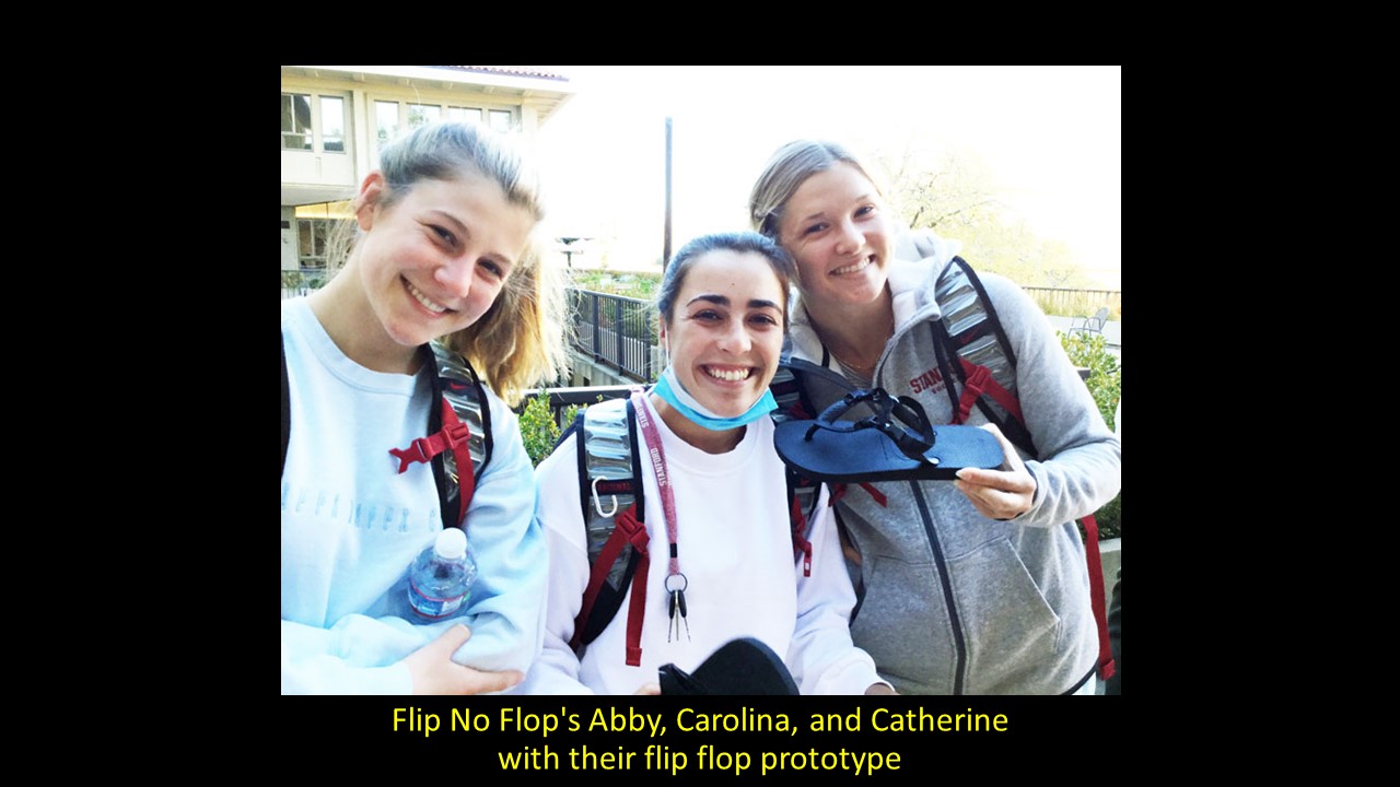 Flip No Flop's Abby, Carolina, and Catherine with their flip flop prototype