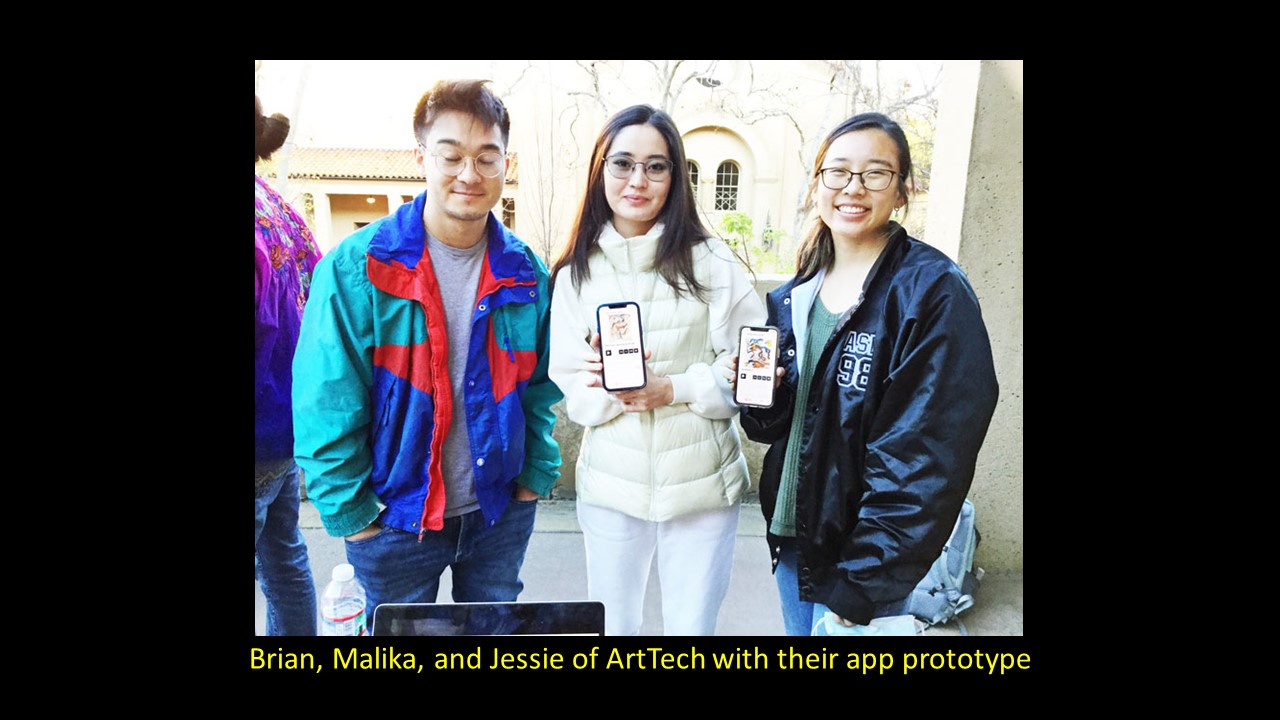 Brian, Malika, and Jessie of ArtTech with their app prototype