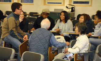 photo of students engaged in a needfinding exercise