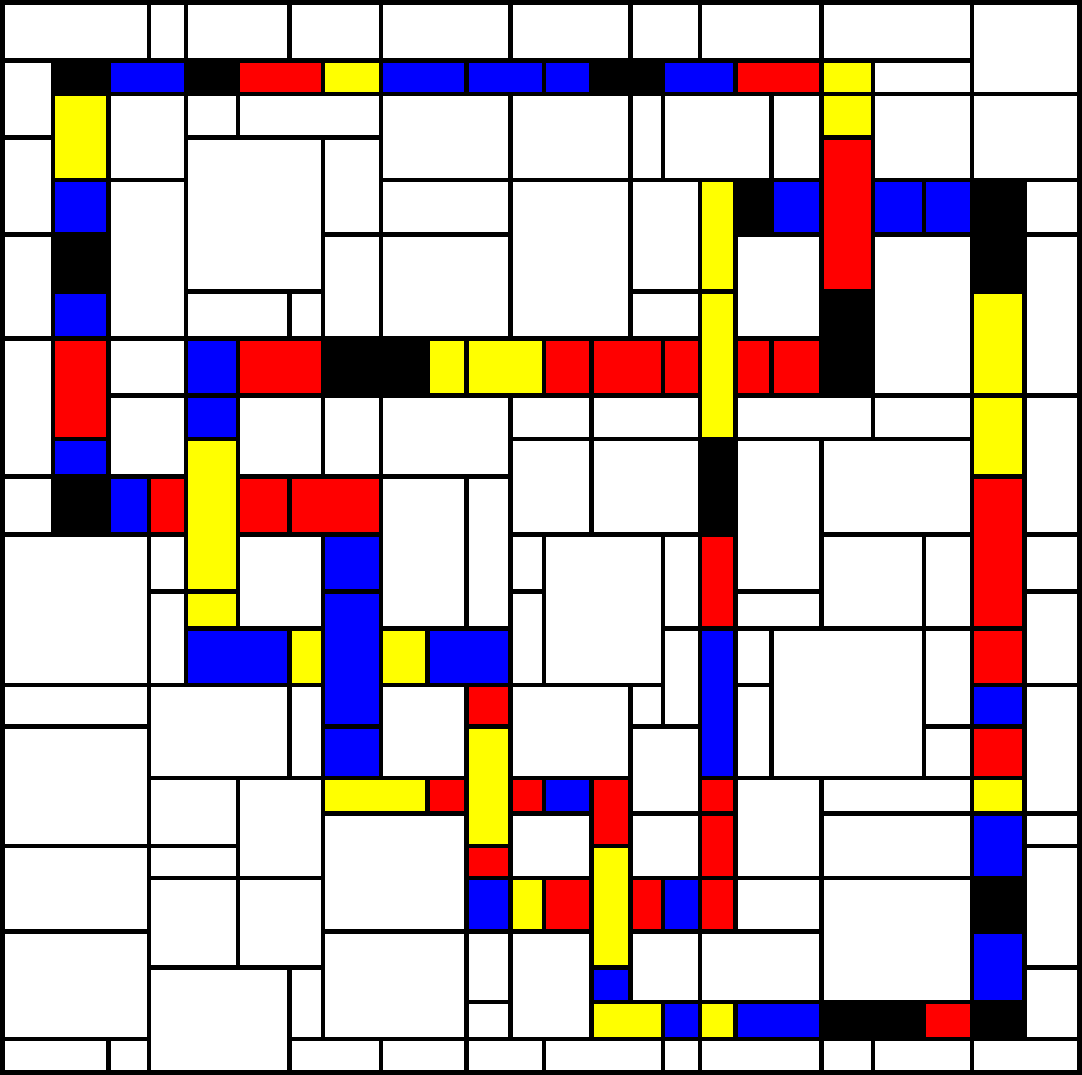 Image of a code-generated 6_1 knot in the style of Mondrian.
